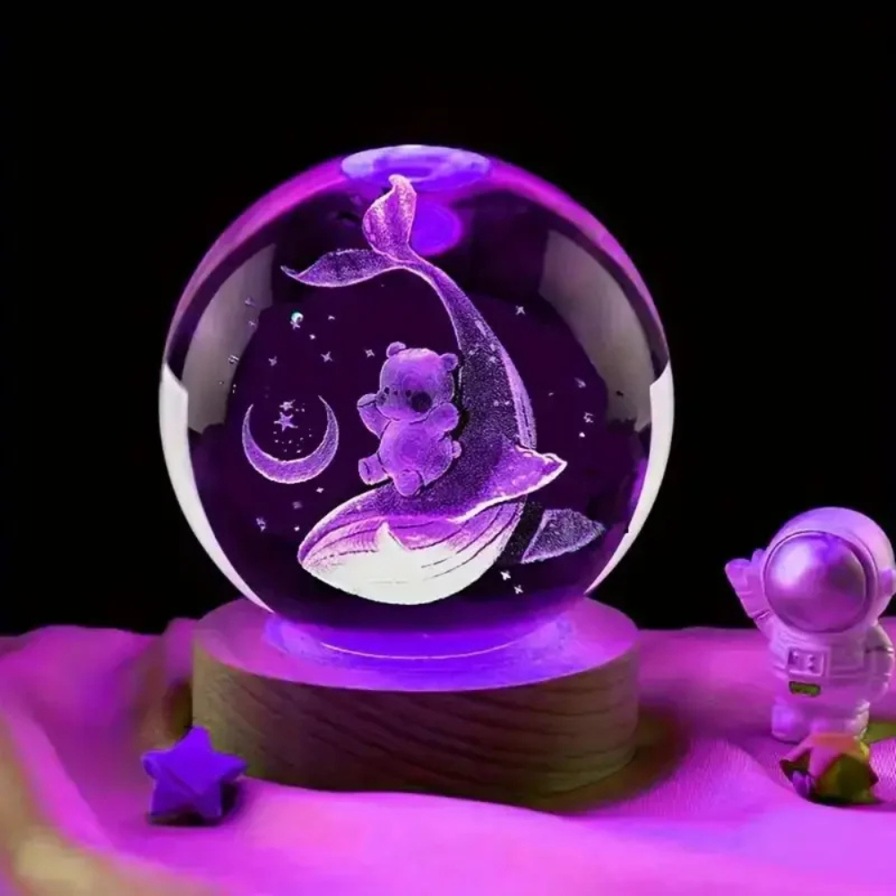 veilleuse bébé baleine boule de cristal rose