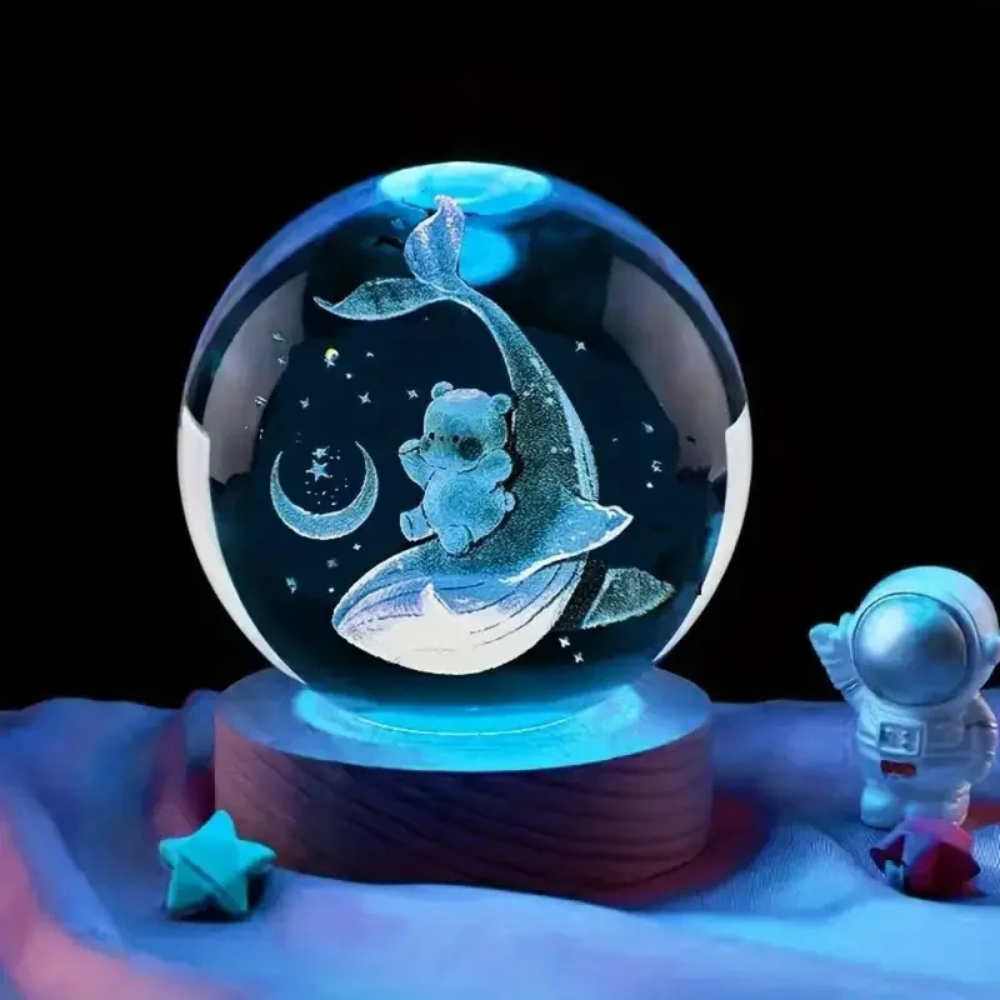 veilleuse bébé baleine boule de cristal cyan