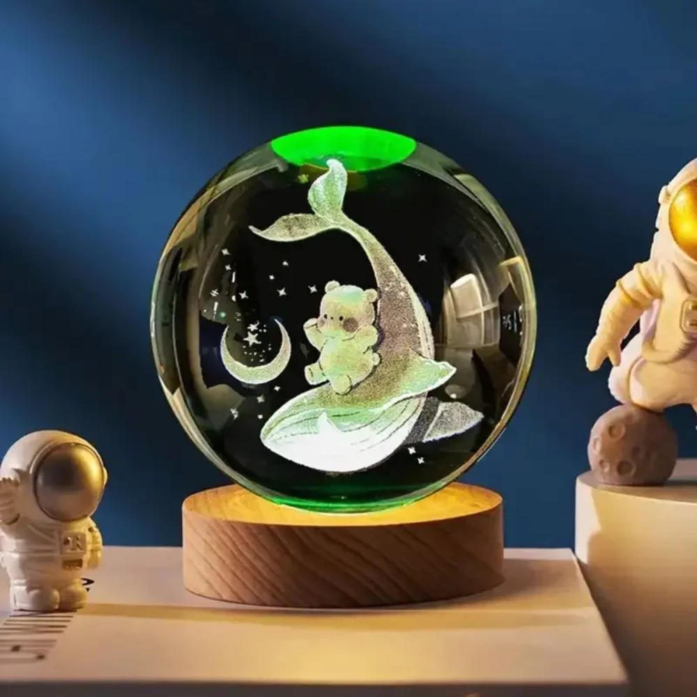 veilleuse bébé baleine boule de cristal vert
