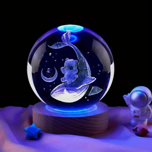 veilleuse bébé baleine boule de cristal bleu